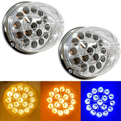 Dual Revolution Turn Signal Marker to Auxiliary 17 LED Watermelon Lights Clear Lens & Stainless Steel Bezel Marker Lights for Freightliner Kenworth Peterbilt Trailer Heavy Trucks