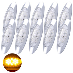 Amber/Red 6.5" Led Marker Light Trucks Oval 16 LED Side Marker Turn Signal Clearance Lights Chrome Bezel Surface Mount Replacement Peterbilt Kenworth Freightliner Trailer 12V