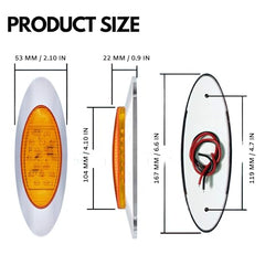 Amber/Red 6.5" Led Marker Light Trucks Oval 16 LED Side Marker Turn Signal Clearance Lights Chrome Bezel Surface Mount Replacement Peterbilt Kenworth Freightliner Trailer 12V