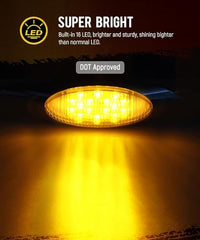 Amber/Red 6.5" Led Marker Light Trucks Oval 16 LED Side Marker Turn Signal Clearance Lights Chrome Bezel Surface Mount Replacement Peterbilt Kenworth Freightliner Trailer 12V