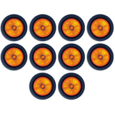 10x Amber 2" Round Trailer 9 LED Clearance Side Marker Lights DOT FMVSS 108 SAE P2 Reflector Lens Grommet+Plug Flush-Mount Waterproof IP67 Marker Clearance Lights Trailer Truck