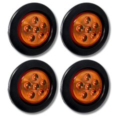 2.5/2-1/2" Round 6 LED Red/Amber Light Truck Trailer Side Marker Clearance Grommet Pigtail Plug Kit (10x, Amber)