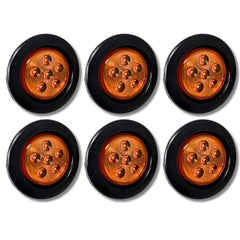 2.5/2-1/2" Round 6 LED Red/Amber Light Truck Trailer Side Marker Clearance Grommet Pigtail Plug Kit (10x, Amber)
