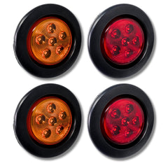 2.5/2-1/2" Round 6 LED Red/Amber Light Truck Trailer Side Marker Clearance Grommet Pigtail Plug Kit (10x, Amber)