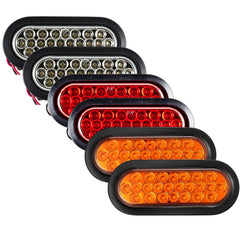 All Star Truck Parts Red/White 6" Oval 24 LED Trailer Stop Turn Tail Reverse Backup Parking Brake Indicator Light Kit DOT Certified With Grommets & Plugs IP67 Waterproof Headache Rack Backrack