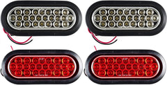 All Star Truck Parts Red/White 6" Oval 24 LED Trailer Stop Turn Tail Reverse Backup Parking Brake Indicator Light Kit DOT Certified With Grommets & Plugs IP67 Waterproof Headache Rack Backrack