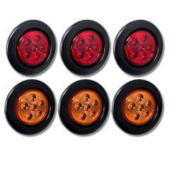 2.5/2-1/2" Round 6 LED Red/Amber Light Truck Trailer Side Marker Clearance Grommet Pigtail Plug Kit (10x, Amber)