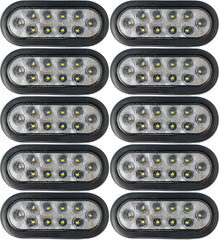 All Star Truck Parts Red/White/Amber 6" Oval 10 LED Trailer Stop Turn Tail Light Kit DOT Certified with Grommets & Plugs IP67 Waterproof Mid Turn Parking Reverse Back Up Signal Headache Rack Backrack