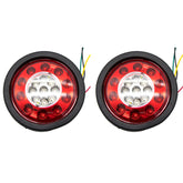 2Pcs 4.3" Inch Round led Trailer Tail Lights 19 LED Red Brake Stop Turn Tail Running Lights and Amber Turn Signal Indicator Lights Multi Functions Grommet Mount Sealed for RV Trucks
