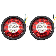 2Pcs 4.3" Inch Round led Trailer Tail Lights 19 LED Red Brake Stop Turn Tail Running Lights and Amber Turn Signal Indicator Lights Multi Functions Grommet Mount Sealed for RV Trucks