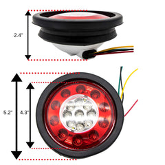 2Pcs 4.3" Inch Round led Trailer Tail Lights 19 LED Red Brake Stop Turn Tail Running Lights and Amber Turn Signal Indicator Lights Multi Functions Grommet Mount Sealed for RV Trucks