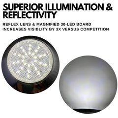 Universal Interior Light Round 30 LED Reading Light Ceiling Dome Roof Car Truck Boat Chrome Bezel Housing- 2.7" Diameter Super Bright! White LED's