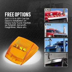All Star Truck Parts 5x Bright Amber Yellow 17 LED Clear Lens Cab Marker Top Clearance Roof Lights Assembly Replacement Semi Truck Trailer Kenworth Peterbilt Freightliner Mack International DOT
