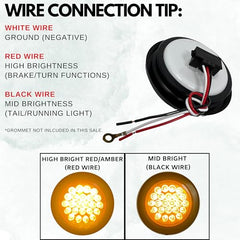 4" Round Amber LED Trailer Tail Light 24 LED Stop Turn Signal Brake Marker Running Lights w/ 3 Wire Pigtail Plug Trucks Trailer RV Boat Dump Truck Camper IP67 Waterproof DOT Certified 12V