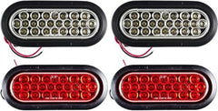 All Star Truck Parts Red/White 6" Oval 24 LED Trailer Stop Turn Tail Reverse Backup Parking Brake Indicator Light Kit DOT Certified With Grommets & Plugs IP67 Waterproof Headache Rack Backrack