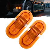 All Star Truck Parts 2Pcs 6 Inch Oval 24 LED Mid Ship Turn Signal and Side Marker Clearance Lights Amber Lens Halo Surface Mounted Sealed with 3-Wire Pigtail for Led Trailer Lights, Weathertight Plug