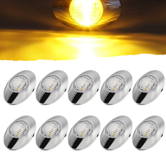 All Star Truck Parts 3" Amber/Red Led Side Marker Lights 3 LED Chrome Surface Mount with Bullet Plugs Waterproof Peterbilt Kenworth Freightliner Led Cab Panel Sealed Surface Mount