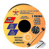 All Star Truck Parts Double Male Bullet Plugs 2 Prong Continuous Wire Harness Roll for Side Clearance Marker Light,150 Male Plugs, 8" Lead Between Plugs, 100% Tinned Copper Wiring, 18AWG, Weatherproof
