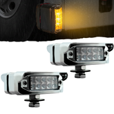 2x High Low Function Amber/Red 20 LED Marker Lights Turn Signal w/Horizontal Visor, Double Face Chrome Pedestal Lights T-Mount, Bumper Lights Replacement for Peterbilt/Kenworth/Freightliner Trucks 12V