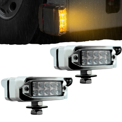 2x High Low Function Amber/Red 20 LED Marker Lights Turn Signal w/Horizontal Visor, Double Face Chrome Pedestal Lights T-Mount, Bumper Lights Replacement for Peterbilt/Kenworth/Freightliner Trucks 12V