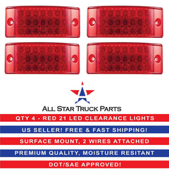 All Star Truck Parts Amber/Red 6" 21 LED Side Marker Clearance Light Rectangle 12V Truck Trailer Camper Boat Marine 6x2 Rectangular Surface Mount Sealed and Waterproof