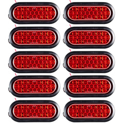 All Star Truck Parts Red/White 6" Oval 24 LED Trailer Stop Turn Tail Reverse Backup Parking Brake Indicator Light Kit DOT Certified With Grommets & Plugs IP67 Waterproof Headache Rack Backrack