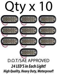 All Star Truck Parts Red/White 6" Oval 24 LED Trailer Stop Turn Tail Reverse Backup Parking Brake Indicator Light Kit DOT Certified With Grommets & Plugs IP67 Waterproof Headache Rack Backrack