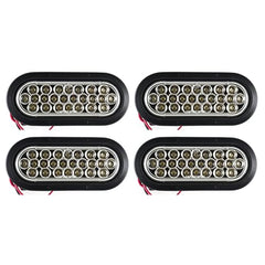 All Star Truck Parts Red/White 6" Oval 24 LED Trailer Stop Turn Tail Reverse Backup Parking Brake Indicator Light Kit DOT Certified With Grommets & Plugs IP67 Waterproof Headache Rack Backrack