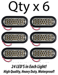 All Star Truck Parts Red/White 6" Oval 24 LED Trailer Stop Turn Tail Reverse Backup Parking Brake Indicator Light Kit DOT Certified With Grommets & Plugs IP67 Waterproof Headache Rack Backrack
