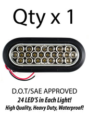 All Star Truck Parts Red/White 6" Oval 24 LED Trailer Stop Turn Tail Reverse Backup Parking Brake Indicator Light Kit DOT Certified With Grommets & Plugs IP67 Waterproof Headache Rack Backrack