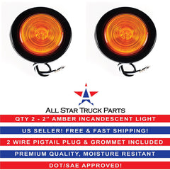 2" Inch Round Side Marker Clearance Truck Light w/ Grommet & Pigtail