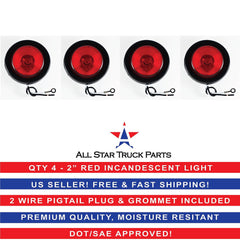 2" Inch Round Side Marker Clearance Truck Light w/ Grommet & Pigtail