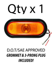 6.5" Inch Oval Sealed Stop/Turn/Tail Truck Trail Light Amber w/ Grommet+Pigtail
