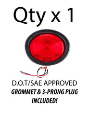 4" Inch Red Round Stop/Turn/Tail Light w. Grommet/Pigtail Truck Trailer