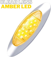 Amber/Red 6.5" Led Marker Light Trucks Oval 16 LED Side Marker Turn Signal Clearance Lights Chrome Bezel Surface Mount Replacement Peterbilt Kenworth Freightliner Trailer 12V
