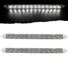 16" Slim-Line Indicator Bar, White/Red LED, Clear Reflex Lens, 11 LED, S/T/T, Back-Up/Reverse, Super Bright, Surface Mount, 12V, IP65 Waterproof DOT FMVSS 108/SAE, for Truck Utility Trailer RV Campers