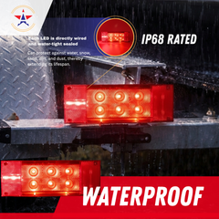 2PC (Left and Right) 12V 12 LED Low Profile Submersible Rectangle Trailer Lights Sealed PREMIUM Waterproof Boat Trailer Stop Turn Tail License Plate Brake Running Light