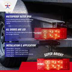 2PC (Left and Right) 12V 12 LED Low Profile Submersible Rectangle Trailer Lights Sealed PREMIUM Waterproof Boat Trailer Stop Turn Tail License Plate Brake Running Light