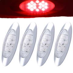 Amber/Red 6.5" Led Marker Light Trucks Oval 16 LED Side Marker Turn Signal Clearance Lights Chrome Bezel Surface Mount Replacement Peterbilt Kenworth Freightliner Trailer 12V