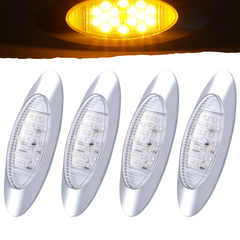 Amber/Red 6.5" Led Marker Light Trucks Oval 16 LED Side Marker Turn Signal Clearance Lights Chrome Bezel Surface Mount Replacement Peterbilt Kenworth Freightliner Trailer 12V