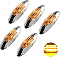 6-3/5 Inch Flatline Oval 24LED Side Marker Clearance Lights Chrome Bezel DOT Approved with Bullet Plug, Front Fender Panel Lights for Semi Trucks, Flush Surface Mount, IP67 Waterproof