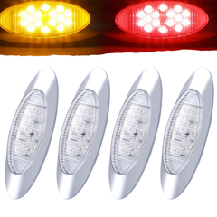 Amber/Red 6.5" Led Marker Light Trucks Oval 16 LED Side Marker Turn Signal Clearance Lights Chrome Bezel Surface Mount Replacement Peterbilt Kenworth Freightliner Trailer 12V