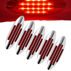 6-3/5 Inch Flatline Oval 24LED Side Marker Clearance Lights Chrome Bezel DOT Approved with Bullet Plug, Front Fender Panel Lights for Semi Trucks, Flush Surface Mount, IP67 Waterproof