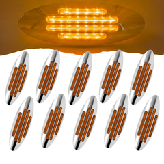 6-3/5 Inch Flatline Oval 24LED Side Marker Clearance Lights Chrome Bezel DOT Approved with Bullet Plug, Front Fender Panel Lights for Semi Trucks, Flush Surface Mount, IP67 Waterproof