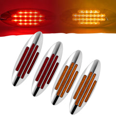 6-3/5 Inch Flatline Oval 24LED Side Marker Clearance Lights Chrome Bezel DOT Approved with Bullet Plug, Front Fender Panel Lights for Semi Trucks, Flush Surface Mount, IP67 Waterproof