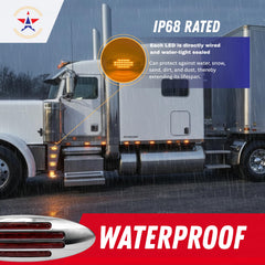 6-3/5 Inch Flatline Oval 24LED Side Marker Clearance Lights Chrome Bezel DOT Approved with Bullet Plug, Front Fender Panel Lights for Semi Trucks, Flush Surface Mount, IP67 Waterproof
