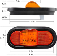 2x 6" Mid Turn Signal Amber Marker Light Rubber Mount 18 LED w/Reflex Lens Universal Waterproof 6 Inch Oval Led Mid-Ship Marker and Turn Signal Semi Truck Trailer Peterbilt Kenworth Light