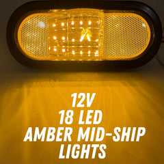 2x 6" Mid Turn Signal Amber Marker Light Rubber Mount 18 LED w/Reflex Lens Universal Waterproof 6 Inch Oval Led Mid-Ship Marker and Turn Signal Semi Truck Trailer Peterbilt Kenworth Light