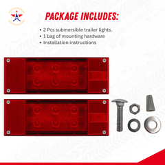 2PC (Left and Right) 12V 12 LED Low Profile Submersible Rectangle Trailer Lights Sealed PREMIUM Waterproof Boat Trailer Stop Turn Tail License Plate Brake Running Light
