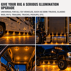 All Star Truck Parts 2Pcs Glass Watermelon Lights Clear Lens Amber LED Side Marker Turn Signal Fender Bumper Air Cleaner Under Glow Lights + Bezel Replacement for Kenworth Peterbilt Freightliner Truck
